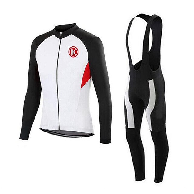  KEIYUEM Langarm Fahrradtrikot mit Trägerhosen Winter Vlies Coolmax® Gitter Weiß Fahhrad Sportkleidung warm halten Atmungsaktiv 3D Pad Rasche Trocknung Tasche auf der Rückseite Sport Klassisch