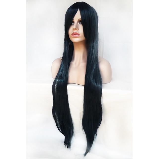  Cosplay Wigs Color 100 cm High Temperature Silk Black And Blue Color Mix Long Straight Hair Wig