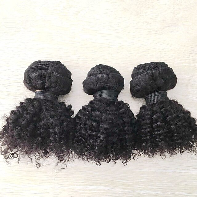  3 paket Hårväver Mongoliskt hår Afro Kinky Curly Människohår förlängningar Human Hår vävar / Sexigt Lockigt
