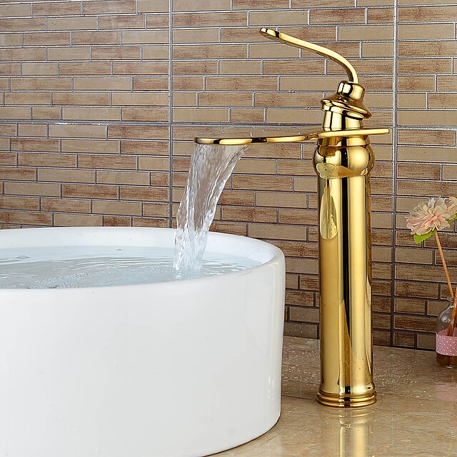  Waschbecken Wasserhahn - Wasserfall Ti-PVD Mittellage Einhand Ein LochBath Taps / Messing