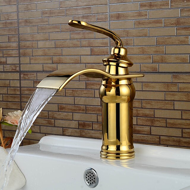  Waschbecken Wasserhahn - Wasserfall Ti-PVD Mittellage Einhand Ein LochBath Taps / Messing