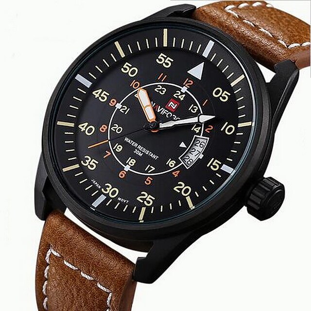  NAVIFORCE Men's Sport Watch Military Watch Wrist Watch Japanese Quartz Leather Black / Brown 30 m Water Resistant / Waterproof Calendar / date / day Noctilucent Analog Casual - Brown Black Two Years