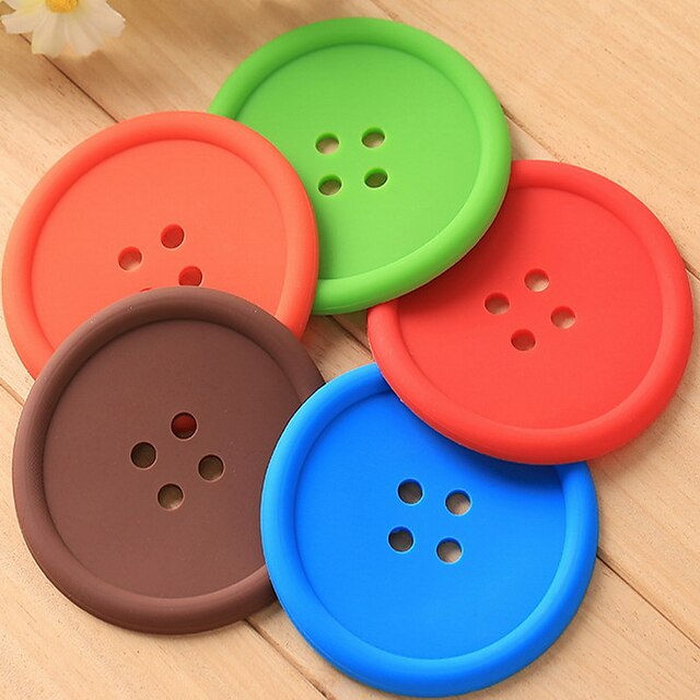  Button Shape Insulation Coaster(Random Color)