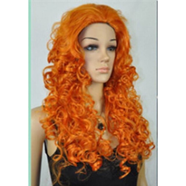  Synteettiset peruukit Pilailuperuukit Kihara Kihara Peruukki Pitkä Synteettiset hiukset Naisten Oranssi StrongBeauty