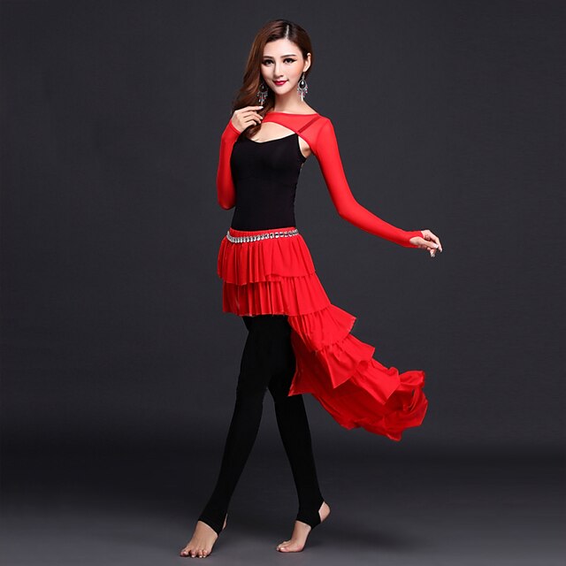  Danse du ventre Tenue Femme Spectacle Modal Tulle Au drapée Manche longue Taille moyenne Gilet Haut Jupe Pantalon