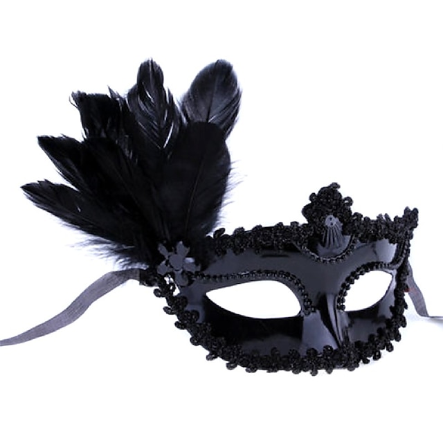  sexig snygg klänning maskerad kostym karneval fest bollmask halloween mask vit / svart fjädrar