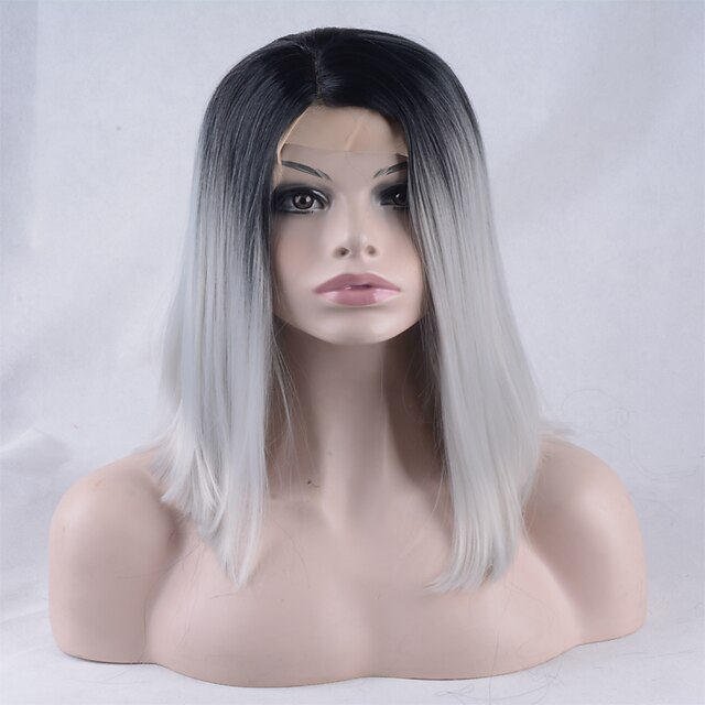  Synthetic Lace Front Wig Straight Straight Lace Front Wig Short Grey Synthetic Hair Women's Ombre Hair Gray