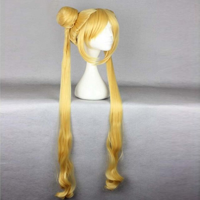  Cosplay Costume Wig Synthetic Wig Cosplay Wig Sailor Moon Wavy Wavy With Bangs With Ponytail Wig Blonde Very Long Blonde Synthetic Hair 24 inch Women's Heat Resistant Blonde