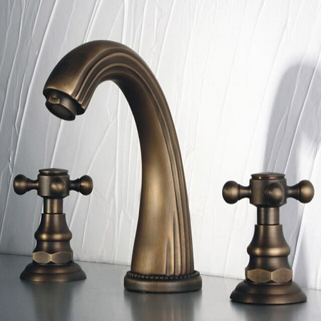  Robinet lavabo - Rotatif Bronze antique Diffusion large Deux poignées trois trousBath Taps