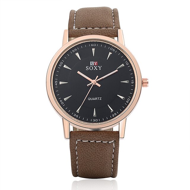  Men's Fashion Round Leather Wristwatches Glass Analog Quartz Watch Casual Business Style