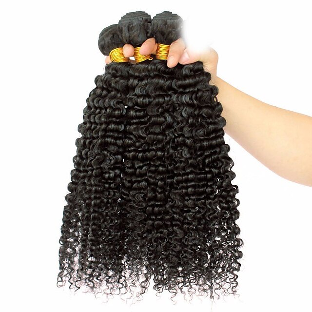  3 pacotes Cabelo Mongol Afro Clássico Weave Curly Cabelo Virgem 300 g Cabelo Humano Ondulado Tramas de cabelo humano Extensões de cabelo humano / 10A / Crespo Cacheado