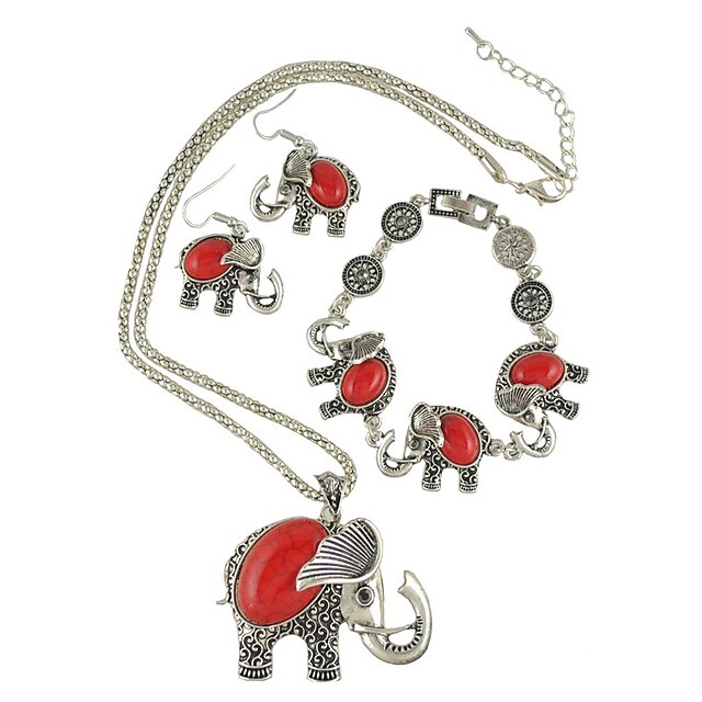  European Style Fashion Bohemian Ethnic Vintage Turquoise Elephant Necklace Bracelet Earrings Sets