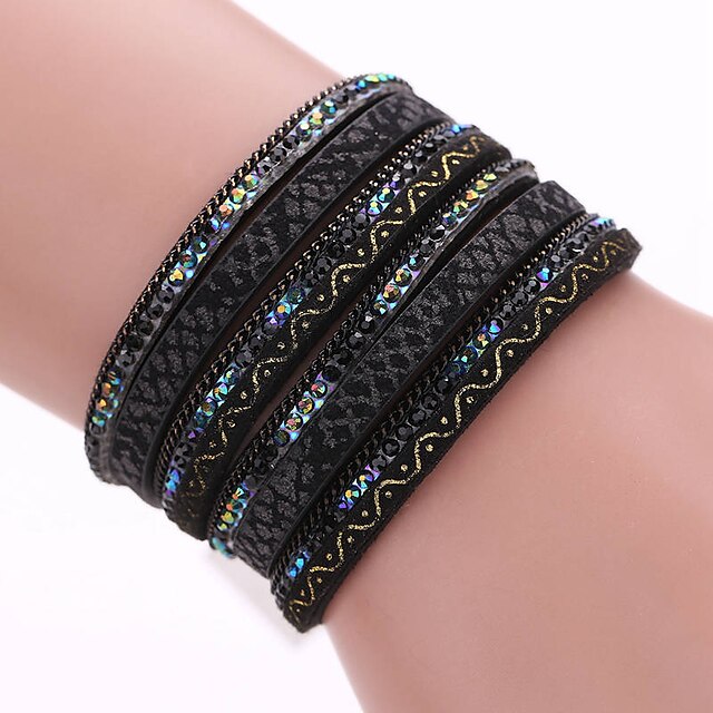  Enrole Pulseiras Pulseiras de couro Multi Camadas Boêmio Europeu Fashion Boho Multi Camadas Pele Pulseira de jóias Branco / Preto / Azul Para Festa Diário Casual