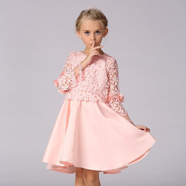  Mädchen' Langarm Einfarbig 3D-gedruckte Grafik Kleider Kleid Sommer Frühling kinderkleidung Ausgehen
