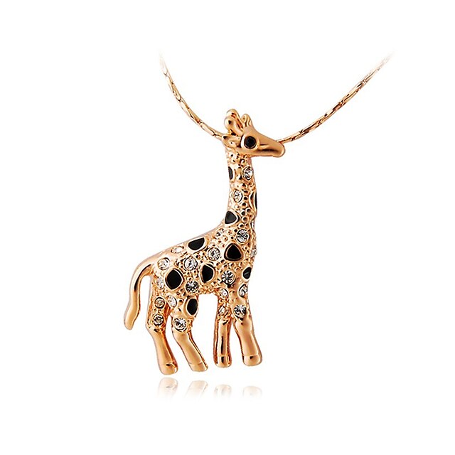  Women's Crystal Pendant Necklace Deer Giraffe Animal Fashion 18K Gold Plated Crystal Cubic Zirconia Golden Silver Necklace Jewelry For Wedding Party Daily Casual Work