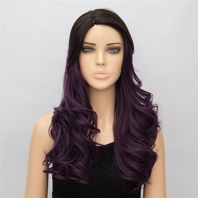  Synthetic Wig Wavy Wavy Wig Medium Length Purple Synthetic Hair Women's