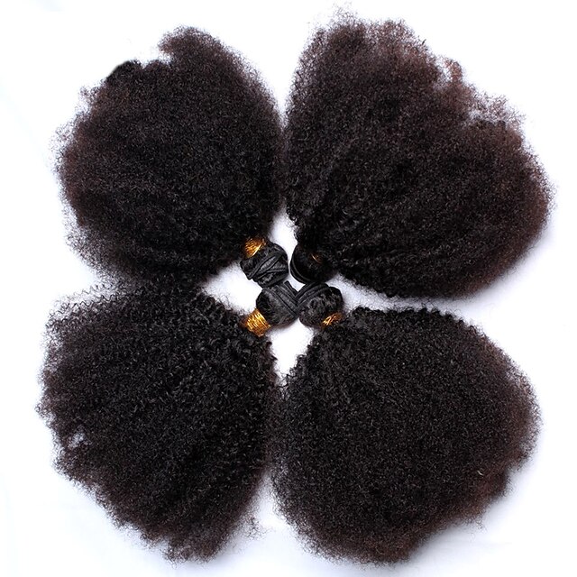  4 pacotes Cabelo Mongol Afro Kinky Curly 8A Cabelo Humano Cabelo Humano Ondulado Tramas de cabelo humano Extensões de cabelo humano / Crespo Cacheado