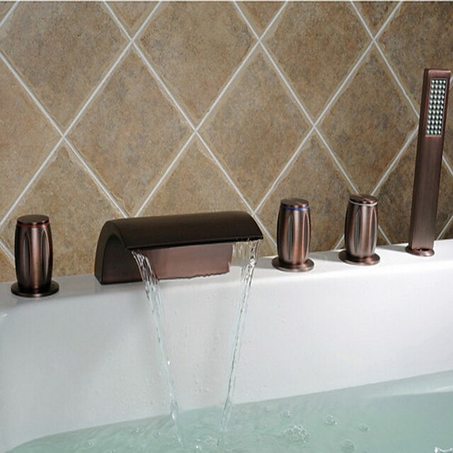  Смеситель для ванны - Традиционный Начищенная бронза Римская ванна Керамический клапан Bath Shower Mixer Taps / Латунь / Три ручки пять отверстий
