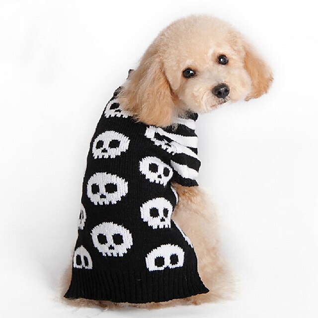  ネコ 犬 ハロウィーンコスチューム セーター スカル ファッション ハロウィーン 冬 犬用ウェア ブラック コスチューム ウール XXS XS S M L