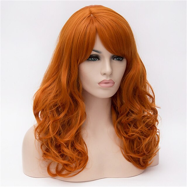  Synthetic Wig Deep Wave Deep Wave With Bangs Wig Long Synthetic Hair Women's Side Part Orange