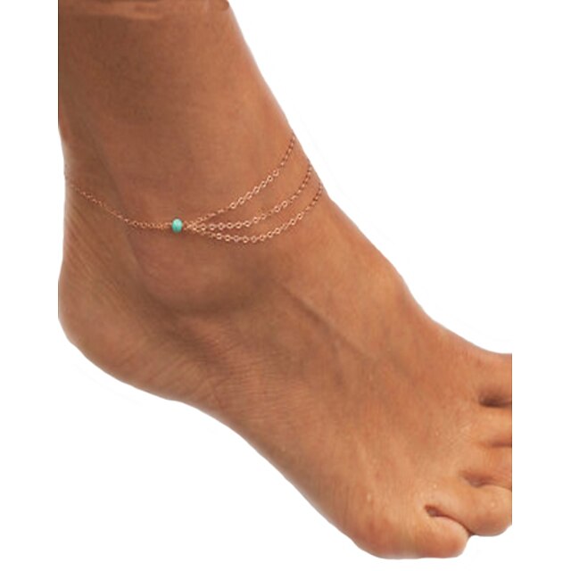 Anklet Barefoot Sandals Dainty Unique Design Bohemian Women's Body Jewelry For Party Casual Turquoise Emerald Turquoise Alloy