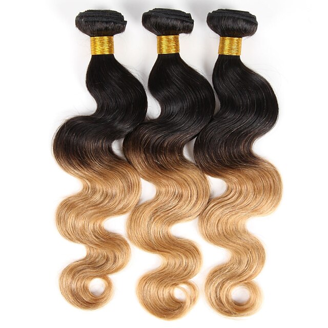  3 Bundles Indian Hair Body Wave Human Hair Ombre Hair Weaves / Hair Bulk Human Hair Weaves Human Hair Extensions / 8A