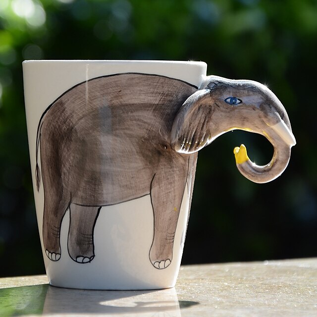 1pc 400ml 3D-Comic-Tier handbemalte Keramik Tasse Kaffee Milchbecher zufällige Farbe