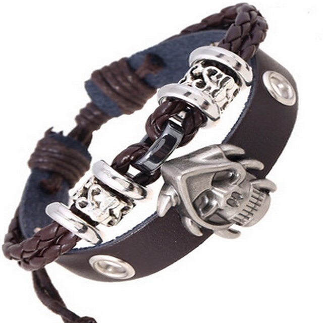  Men's Women's Wrap Bracelet Leather Bracelet Skull Bohemian Fashion Leather Bracelet Jewelry Brown / Black For Daily Casual