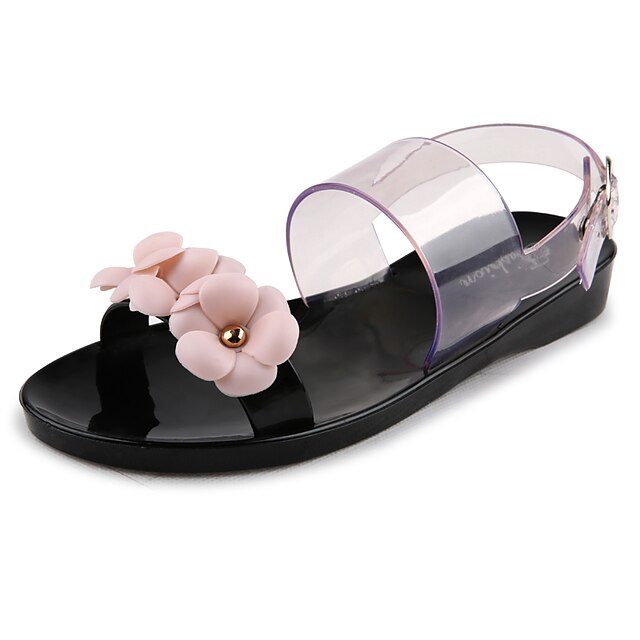  Damen Schuhe PVC Frühling Sommer Herbst Gelee Flache Schuhe Flacher Absatz Blume für Normal Schwarz Rosa