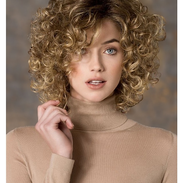  Blond peruki dla kobiet peruka syntetyczna kręcone kręcone część boczna peruka blond krótkie blond włosy syntetyczne moda damska blond;