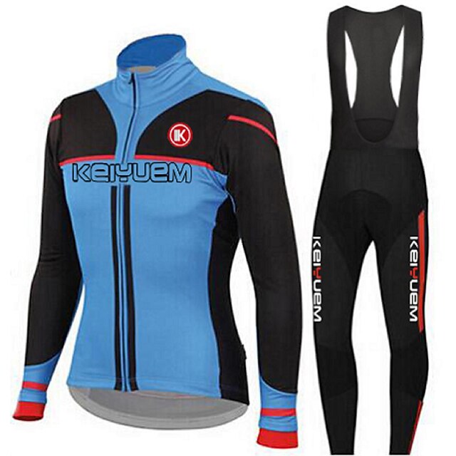  KEIYUEM Long Sleeve Cycling Jersey with Bib Tights Fleece Coolmax® Silicon Red Bike Jersey Tights Clothing Suit Thermal / Warm Breathable 3D Pad Quick Dry Back Pocket Sports Solid Color Road Bike