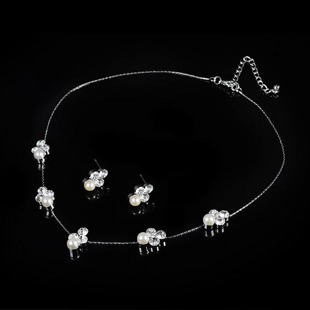  Damen Halskette / Ohrringe Brautschmuck Sets Party Künstliche Perle Perlen Ohrringe Schmuck Silber Für Hochzeit Party