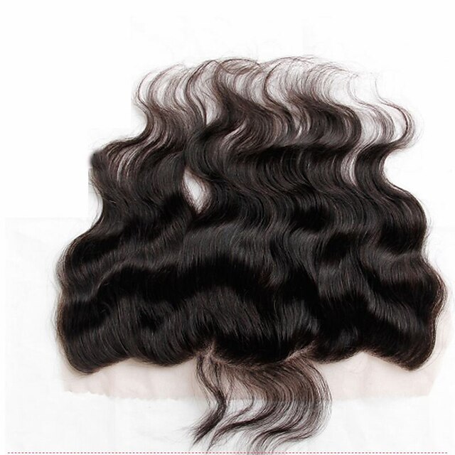  13 x 4 inch Black / Natural Black Lace Front Wavy Human Hair Closure Light Brown Swiss Lace 30g-80g gram Cap Size