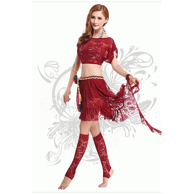  Belly Dance Outfits Women's Performance Chinlon / Lace Lace / Sashes / Ribbons Half Sleeve / Short Sleeves Dropped Top / Skirt