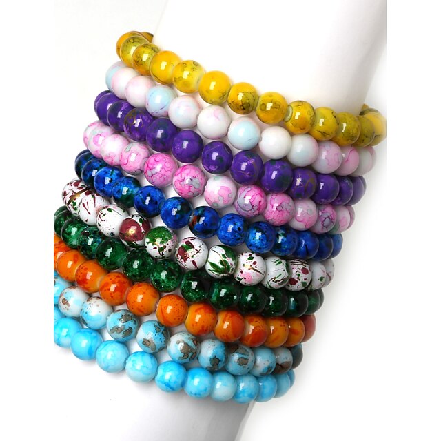  Bead Bracelet Ladies Fashion Healing Glass Bracelet Jewelry Blue / Green / Light Blue / White / Brown For Daily Casual Sports