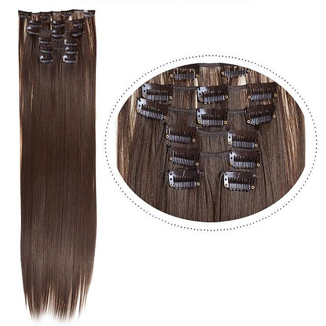  clip in extensions syntetisk hår 6stk 16clips sort/blond/hightlight