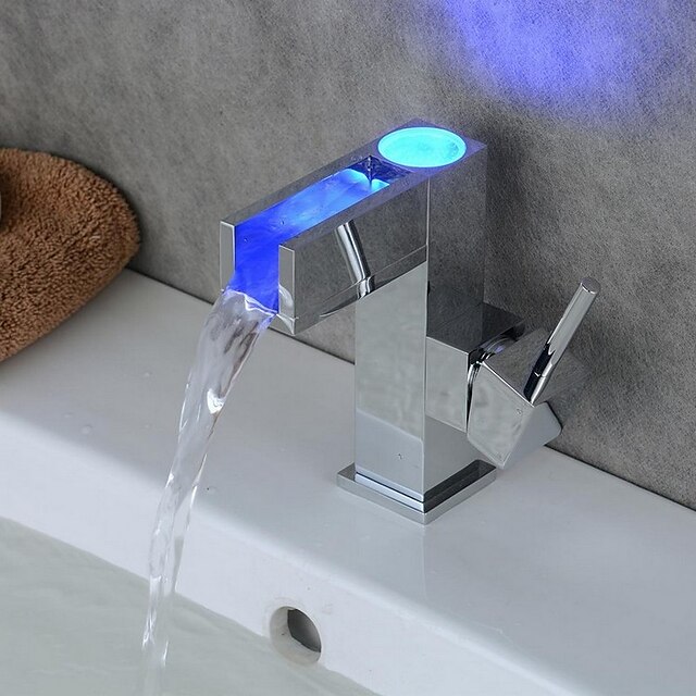  Robinet lavabo - LED Chrome Set de centre Mitigeur un trouBath Taps
