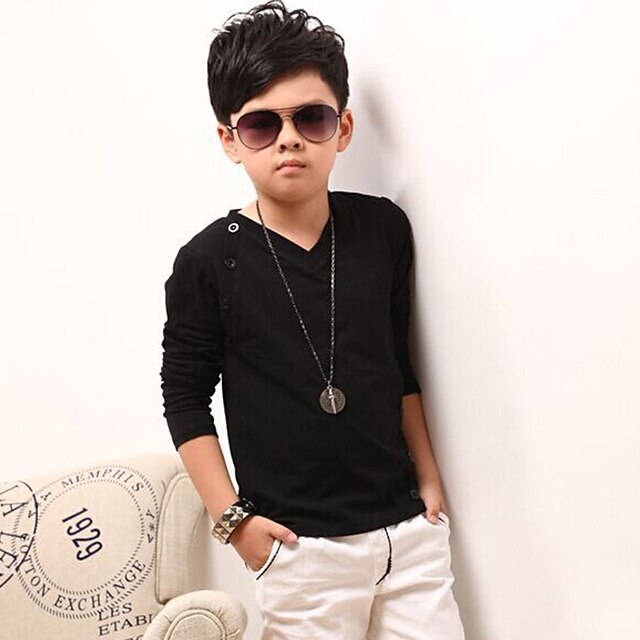  Kids Boys' T shirt Tee Long Sleeve Solid Colored White Black Children Tops Fall Spring Daily Regular Fit Regular 6-12 Y