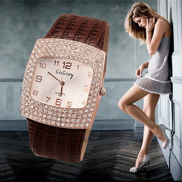  Damen Uhr Luxus-Armbanduhren Armbanduhr Diamond Watch Quartz Leder Schwarz / Weiß / Silber 30 m Armbanduhren für den Alltag Imitation Diamant Analog damas Charme Simulierte Diamant-Uhr Modisch Wei