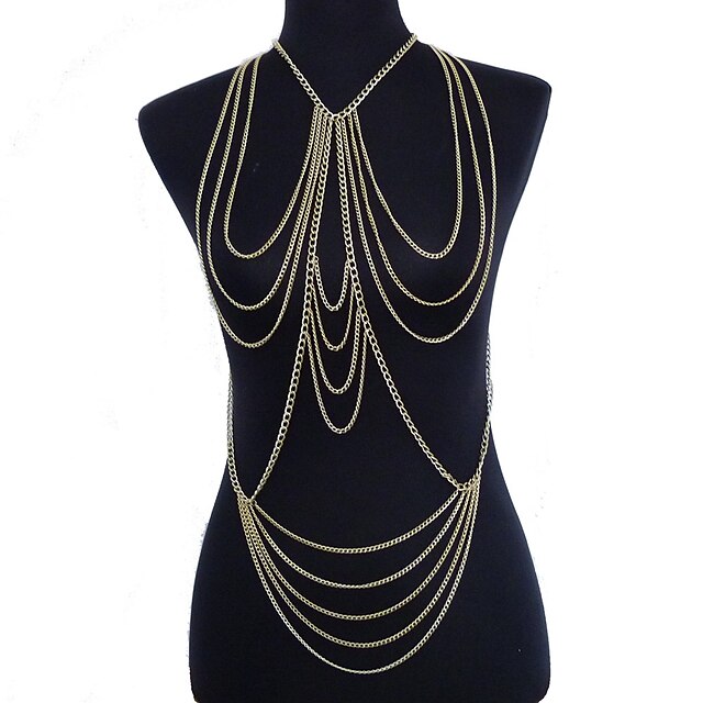  Layered / Tassel / Crossover Belly Chain / Body Chain / Harness Necklace - Gold Plated Ladies, Tassel, European, Multi Layer Women's Gold Body Jewelry For Party / Daily / Casual / Beach