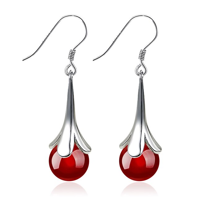  Women's Drop Earrings Hanging Earrings Flower Ladies Elegant Fashion everyday Sterling Silver Silver Earrings Jewelry Black / Red For Wedding Party Casual Daily Sports