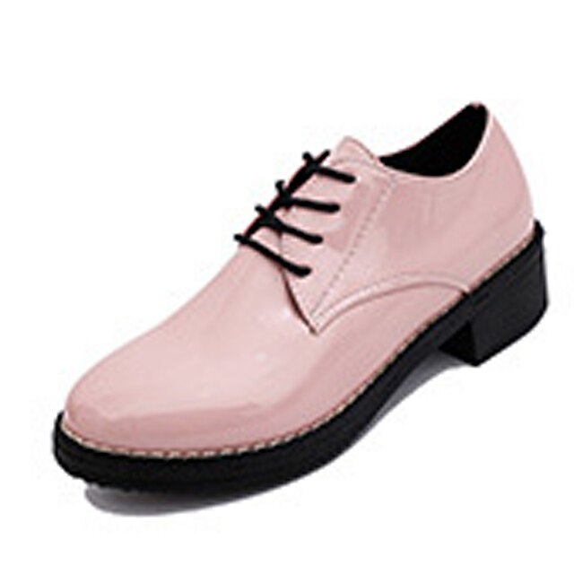  Femme Chaussures Cuir Verni Printemps Automne Confort Oxfords Talon Bottier Lacet pour Décontracté Blanc Noir Rose