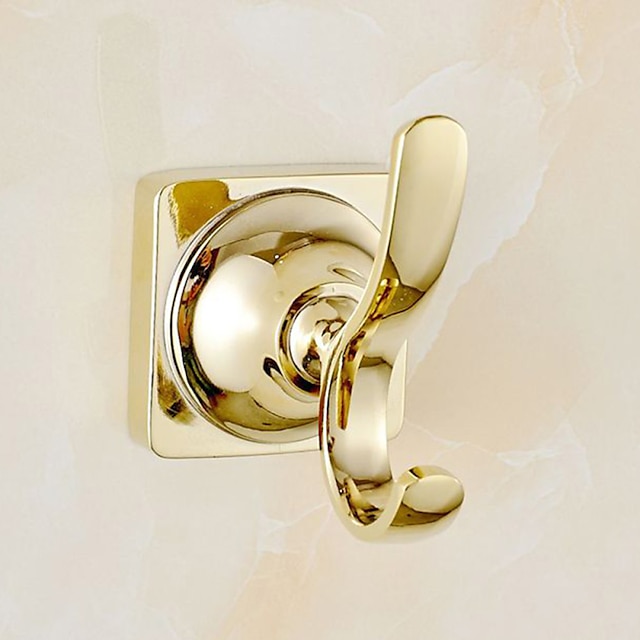  Single Robe Hook Polished Brass for Bathroom Wall Mounted Towel Hook Golden 1pc 