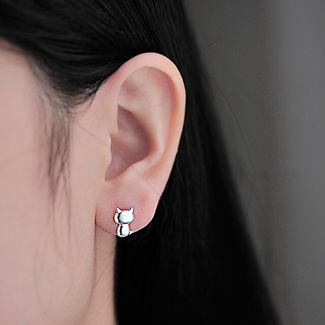  Pair of Cute Kitten Shape Earrings For Women Silver(2Pcs)
