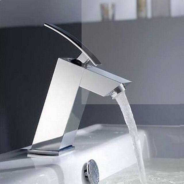  Lavandino rubinetto del bagno - Cascata Cromo Installazione centrale Uno / Una manopola Un foroBath Taps