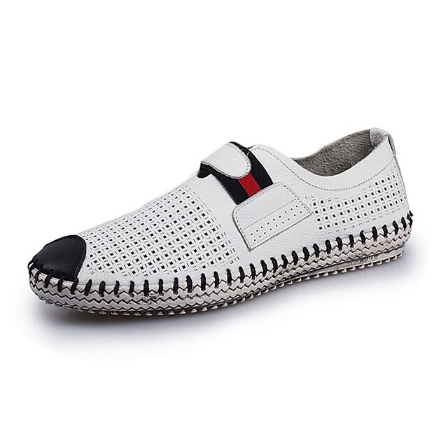  Men's Loafers & Slip-Ons Comfort Cowhide Summer Casual Walking Flat Heel White Brown Blue
