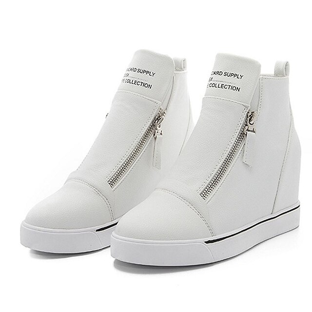  Women's Shoes Leatherette Spring / Fall Comfort Wedge Heel Zipper White / Black