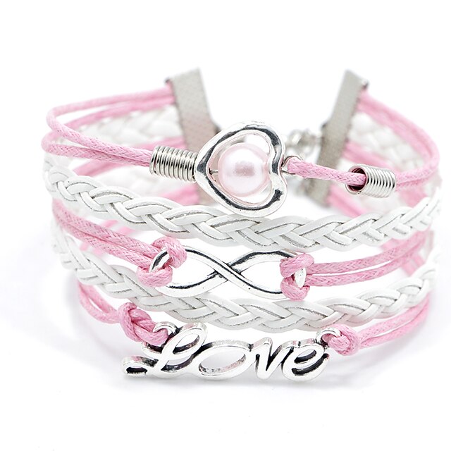 Women's Wrap Bracelet Leather Bracelet Twisted Heart Love Infinity Ladies Leather Bracelet Jewelry Pink For Daily Casual Sports