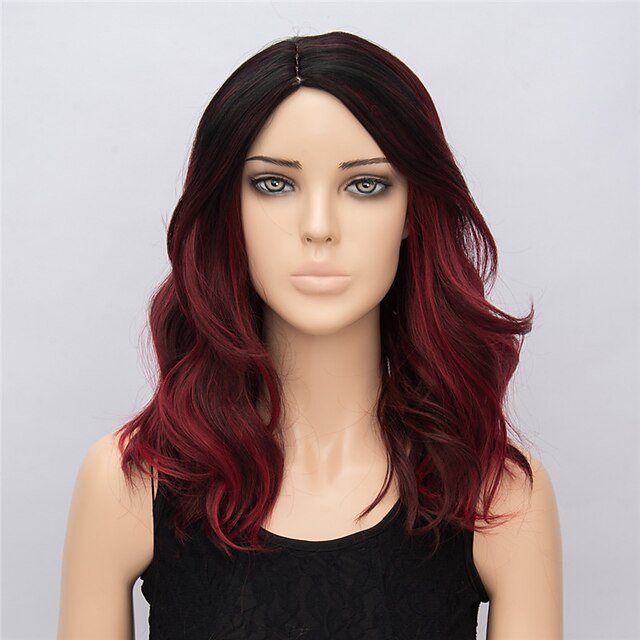  Συνθετικές Περούκες Κυματιστό Κυματιστό Περούκα Μεσαίο Fuxia Συνθετικά μαλλιά Γυναικεία Μαλλιά με ανταύγειες Κόκκινο