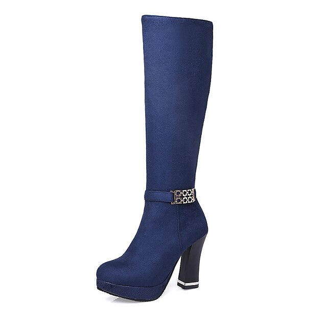  Mulheres Sapatos Courino Outono / Inverno Botas da Moda Botas Salto Robusto 35.56-40.64 cm / Botas Cano Alto Ziper Preto / Vermelho / Azul